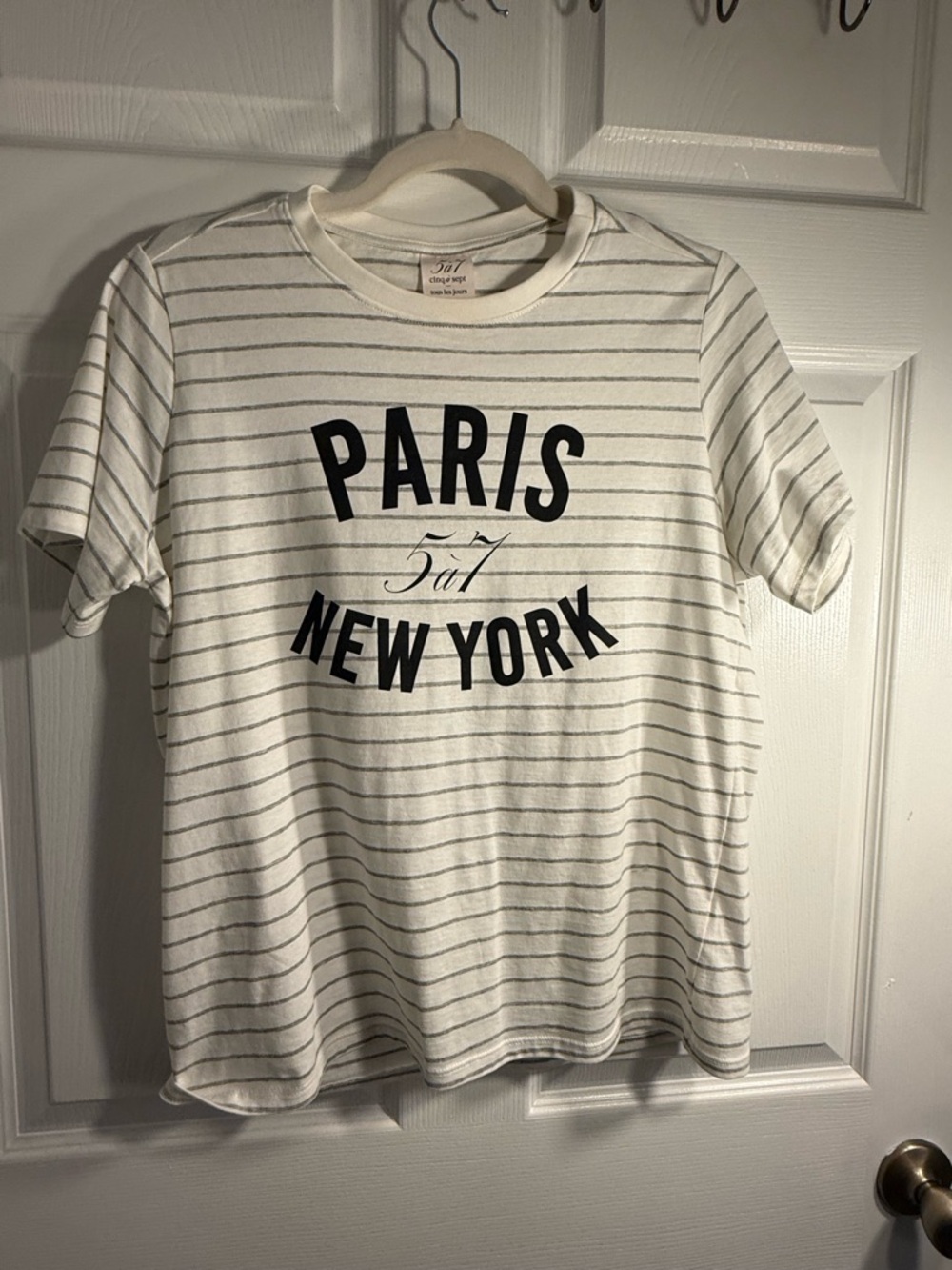 cinq a sept White Paris New York Tee with Stripes